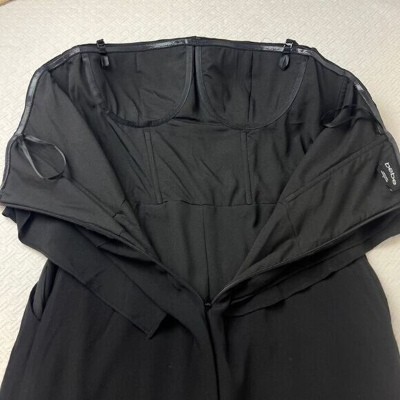 Bebe Women's Size 12 Ruffled Collar Black Jumpsuit Pockets Strapless - Picture 4 of 12